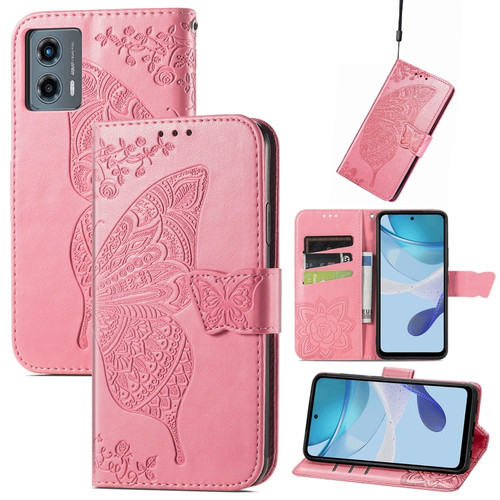 Moto G 5G 2023 Butterfly Love Flower Embossed Leather Phone Case - Pink