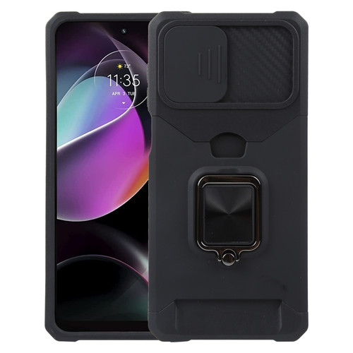 Moto G 5G 2023 Camera Shield Card Slot Phone Case with Ring Holder - Black