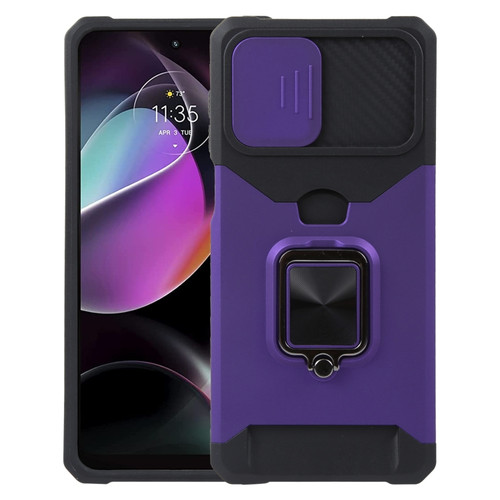 Moto G 5G 2023 Camera Shield Card Slot Phone Case with Ring Holder - Purple