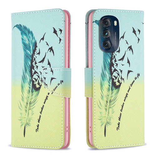 Moto G 5G 2023 Colored Drawing Pattern Leather Phone Case - Feather