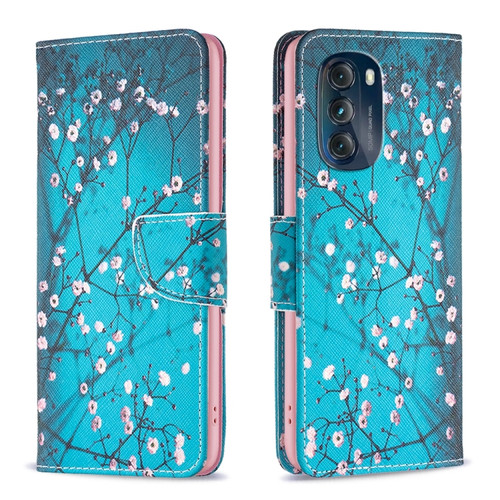 Moto G 5G 2023 Colored Drawing Pattern Leather Phone Case - Plum Blossom