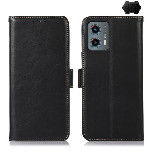 Moto G 5G 2023 Crazy Horse Top Layer Cowhide Leather Phone Case - Black