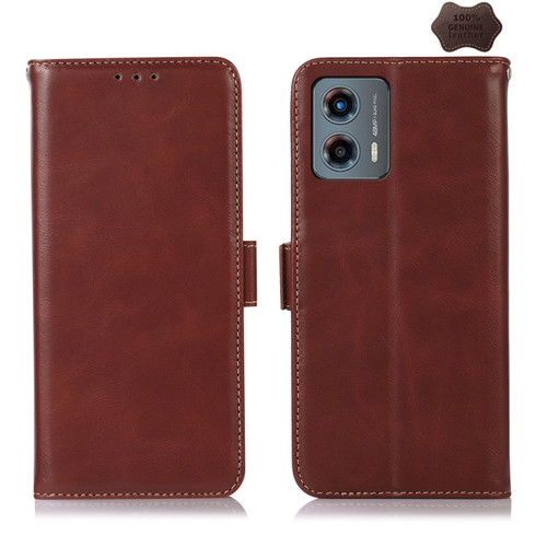 Moto G 5G 2023 Crazy Horse Top Layer Cowhide Leather Phone Case - Brown