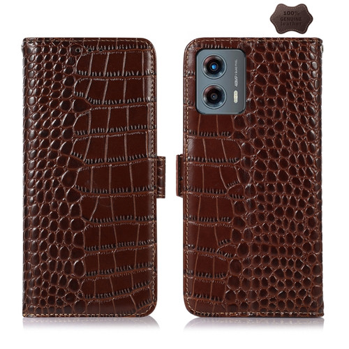 Moto G 5G 2023 Crocodile Top Layer Cowhide Leather Phone Case - Brown