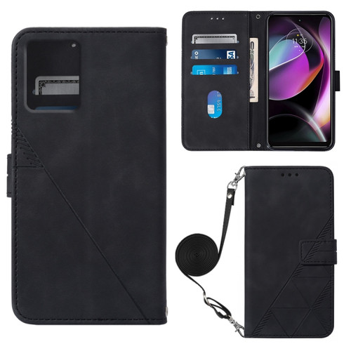 Moto G 5G 2023 Crossbody 3D Embossed Flip Leather Phone Case - Black