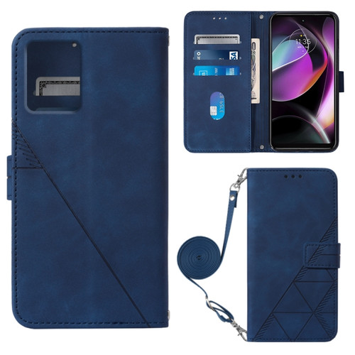 Moto G 5G 2023 Crossbody 3D Embossed Flip Leather Phone Case - Blue