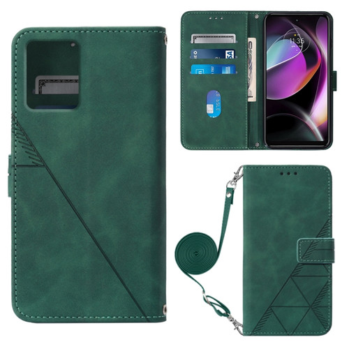 Moto G 5G 2023 Crossbody 3D Embossed Flip Leather Phone Case - Dark Green