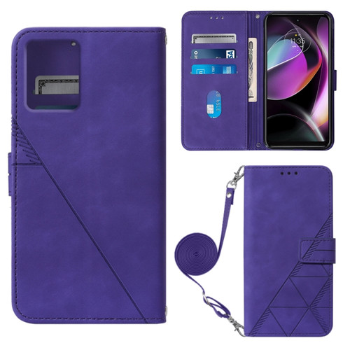 Moto G 5G 2023 Crossbody 3D Embossed Flip Leather Phone Case - Purple