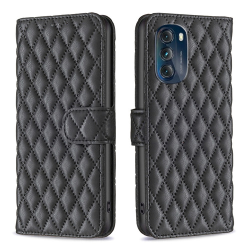 Moto G 5G 2023 Diamond Lattice Wallet Leather Flip Phone Case - Black