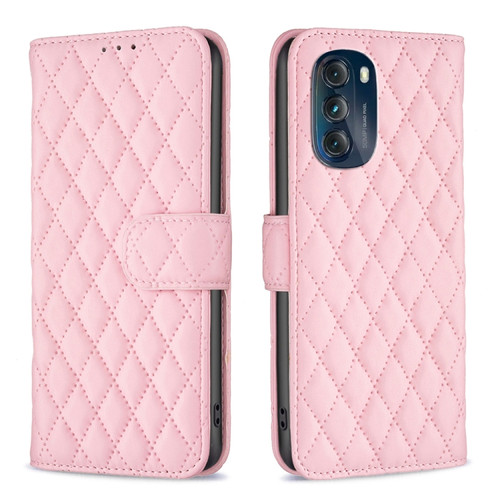 Moto G 5G 2023 Diamond Lattice Wallet Leather Flip Phone Case - Pink
