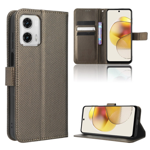 Moto G 5G 2023 Diamond Texture Leather Phone Case - Brown