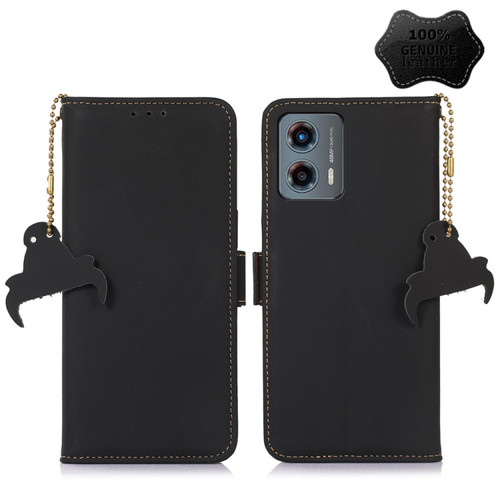 Moto G 5G 2023 Genuine Leather Magnetic RFID Leather Phone Case - Black