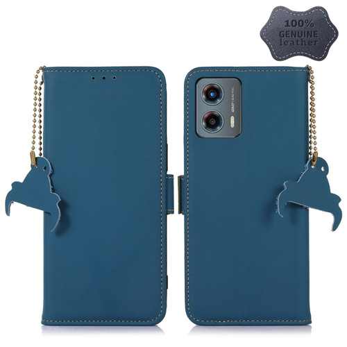 Moto G 5G 2023 Genuine Leather Magnetic RFID Leather Phone Case - Blue