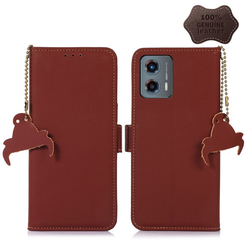 Moto G 5G 2023 Genuine Leather Magnetic RFID Leather Phone Case - Coffee