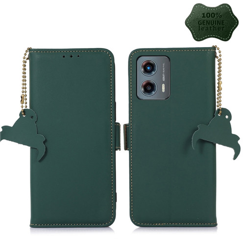 Moto G 5G 2023 Genuine Leather Magnetic RFID Leather Phone Case - Green