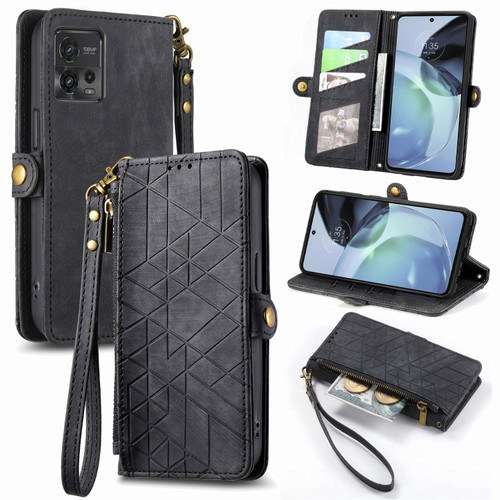Moto G 5G 2023 Geometric Zipper Wallet Side Buckle Leather Phone Case - Black