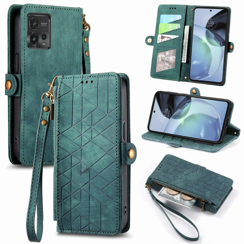 Moto G 5G 2023 Geometric Zipper Wallet Side Buckle Leather Phone Case - Green