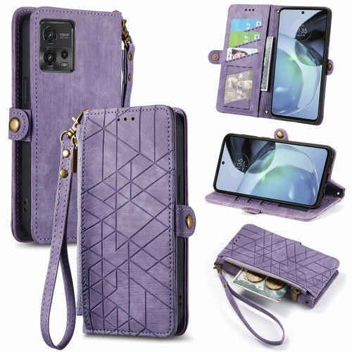 Moto G 5G 2023 Geometric Zipper Wallet Side Buckle Leather Phone Case - Purple