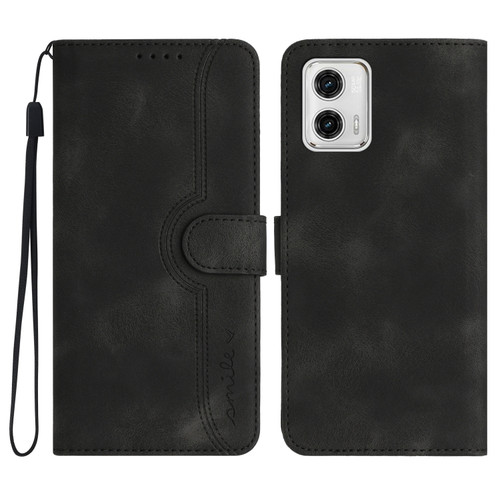 Moto G 5G 2023 Heart Pattern Skin Feel Leather Phone Case - Black