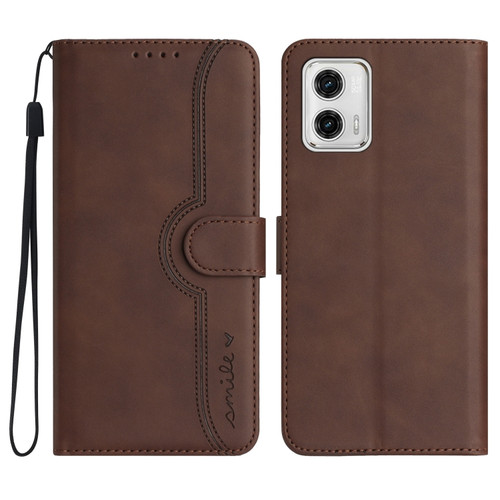 Moto G 5G 2023 Heart Pattern Skin Feel Leather Phone Case - Brown