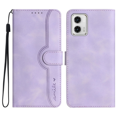 Moto G 5G 2023 Heart Pattern Skin Feel Leather Phone Case - Purple