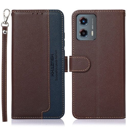 Moto G 5G 2023 KHAZNEH Litchi Texture Leather RFID Phone Case - Brown