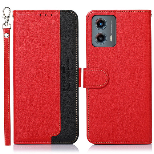 Moto G 5G 2023 KHAZNEH Litchi Texture Leather RFID Phone Case - Red