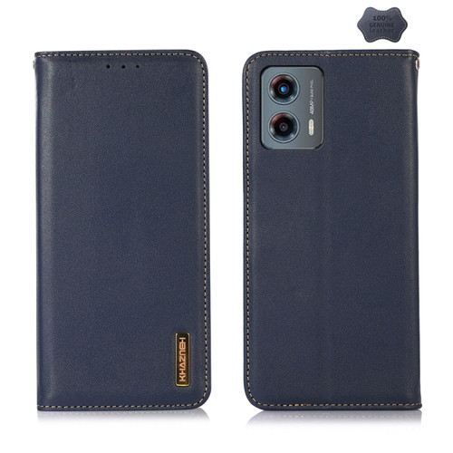 Moto G 5G 2023 KHAZNEH Nappa Top Layer Cowhide Leather Phone Case - Blue