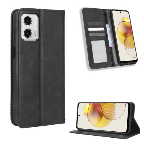 Moto G 5G 2023 Magnetic Buckle Retro Texture Leather Phone Case - Black