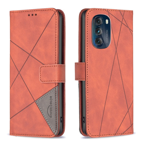 Moto G 5G 2023 Magnetic Buckle Rhombus Texture Leather Phone Case - Brown