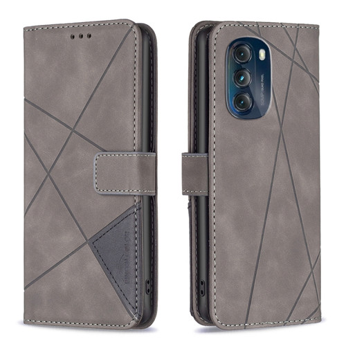 Moto G 5G 2023 Magnetic Buckle Rhombus Texture Leather Phone Case - Grey