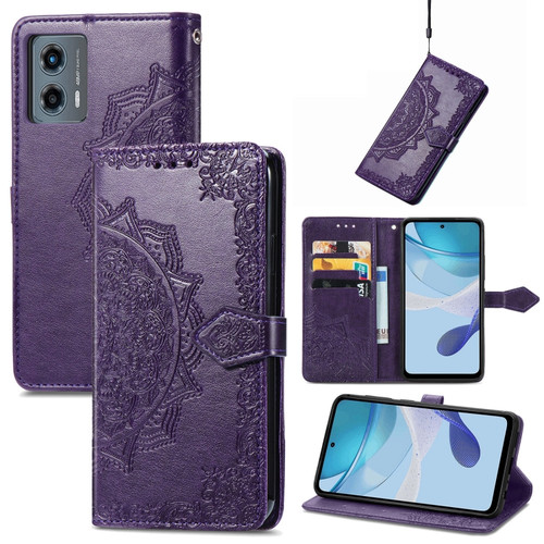 Moto G 5G 2023 Mandala Flower Embossed Leather Phone Case - Purple