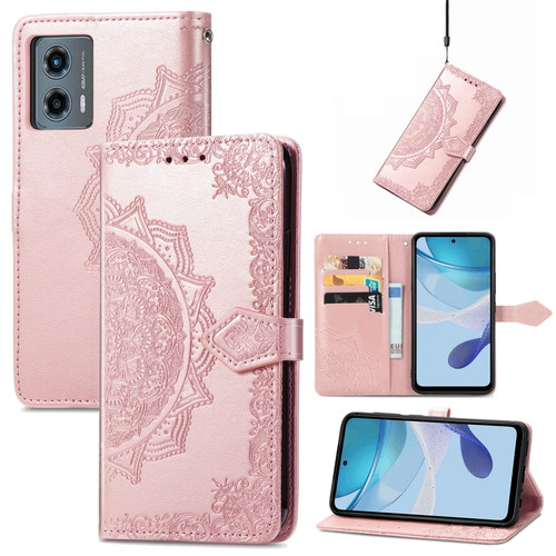 Moto G 5G 2023 Mandala Flower Embossed Leather Phone Case - Rose Gold