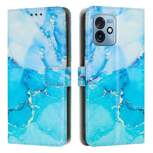 Moto G 5G 2023 Painted Marble Pattern Leather Phone Case - Blue Green