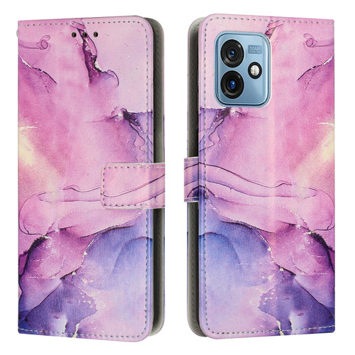 Moto G 5G 2023 Painted Marble Pattern Leather Phone Case - Purple