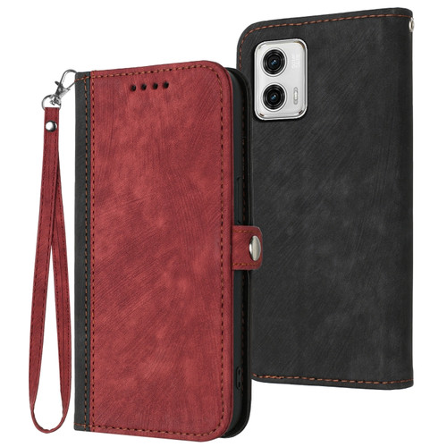 Moto G 5G 2023 Side Buckle Double Fold Hand Strap Leather Phone Case - Red