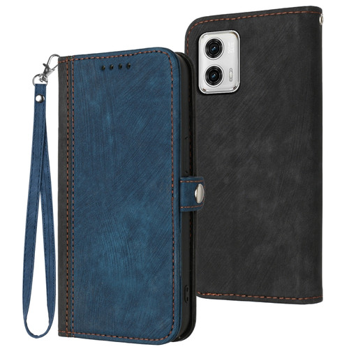 Moto G 5G 2023 Side Buckle Double Fold Hand Strap Leather Phone Case - Royal Blue