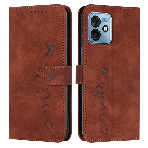 Moto G 5G 2023 Skin Feel Heart Embossed Leather Phone Case - Brown