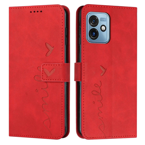 Moto G 5G 2023 Skin Feel Heart Embossed Leather Phone Case - Red