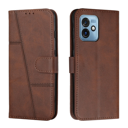 Moto G 5G 2023 Stitching Calf Texture Buckle Leather Phone Case - Brown