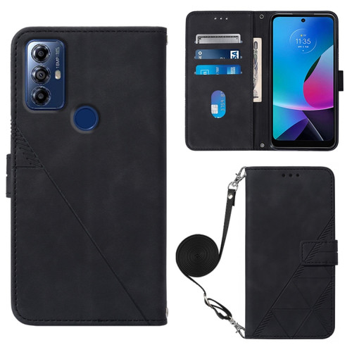 Moto G Play 2023 / G Power 2022 / G Pure 2021 Crossbody 3D Embossed Flip Leather Phone Case - Black