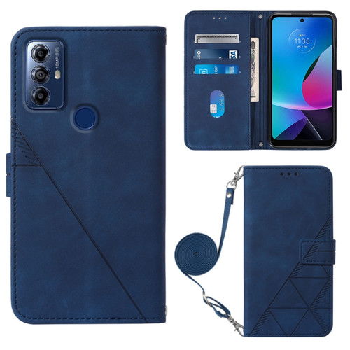 Moto G Play 2023 / G Power 2022 / G Pure 2021 Crossbody 3D Embossed Flip Leather Phone Case - Blue