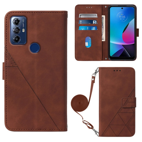 Moto G Play 2023 / G Power 2022 / G Pure 2021 Crossbody 3D Embossed Flip Leather Phone Case - Brown