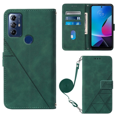 Moto G Play 2023 / G Power 2022 / G Pure 2021 Crossbody 3D Embossed Flip Leather Phone Case - Dark Green