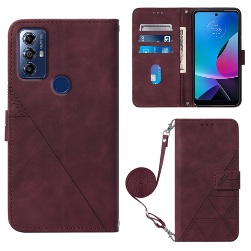 Moto G Play 2023 / G Power 2022 / G Pure 2021 Crossbody 3D Embossed Flip Leather Phone Case - Wine Red