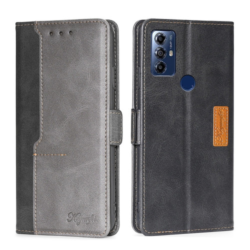 Moto G Play 2023 Contrast Color Side Buckle Leather Phone Case - Black + Grey