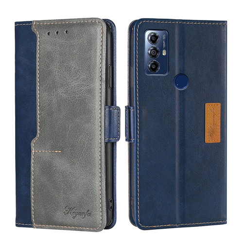 Moto G Play 2023 Contrast Color Side Buckle Leather Phone Case - Blue + Grey