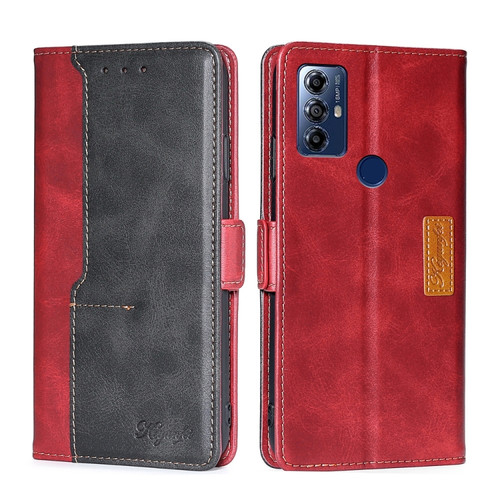 Moto G Play 2023 Contrast Color Side Buckle Leather Phone Case - Red + Black