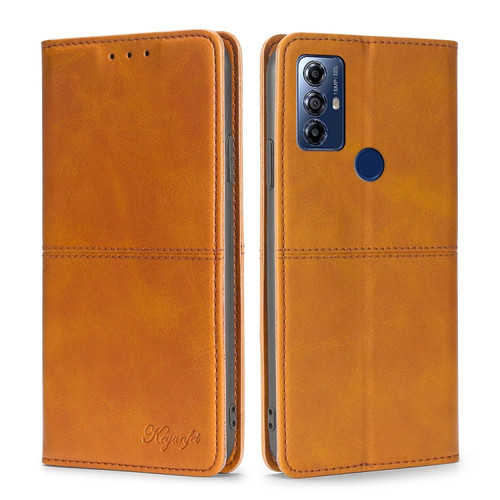 Moto G Play 2023 Cow Texture Magnetic Horizontal Flip Leather Phone Case - Light Brown