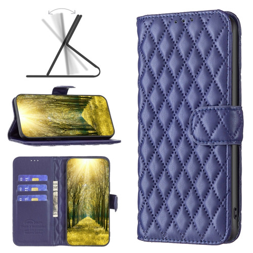 Moto G Play 2023 Diamond Lattice Wallet Leather Flip Phone Case - Blue